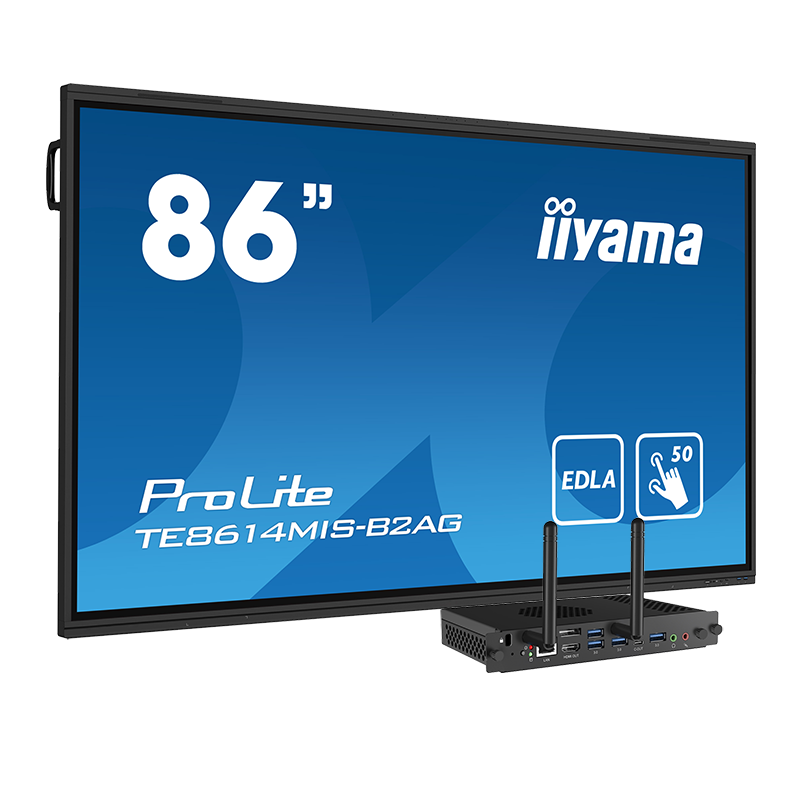 Інтерактивна панель Iiyama ProLite 86" (TE8614MIS-B2AG), комп. модуль (i3 14Gen/8ГБ/256ГБ/W11Pro), мобільний стенд